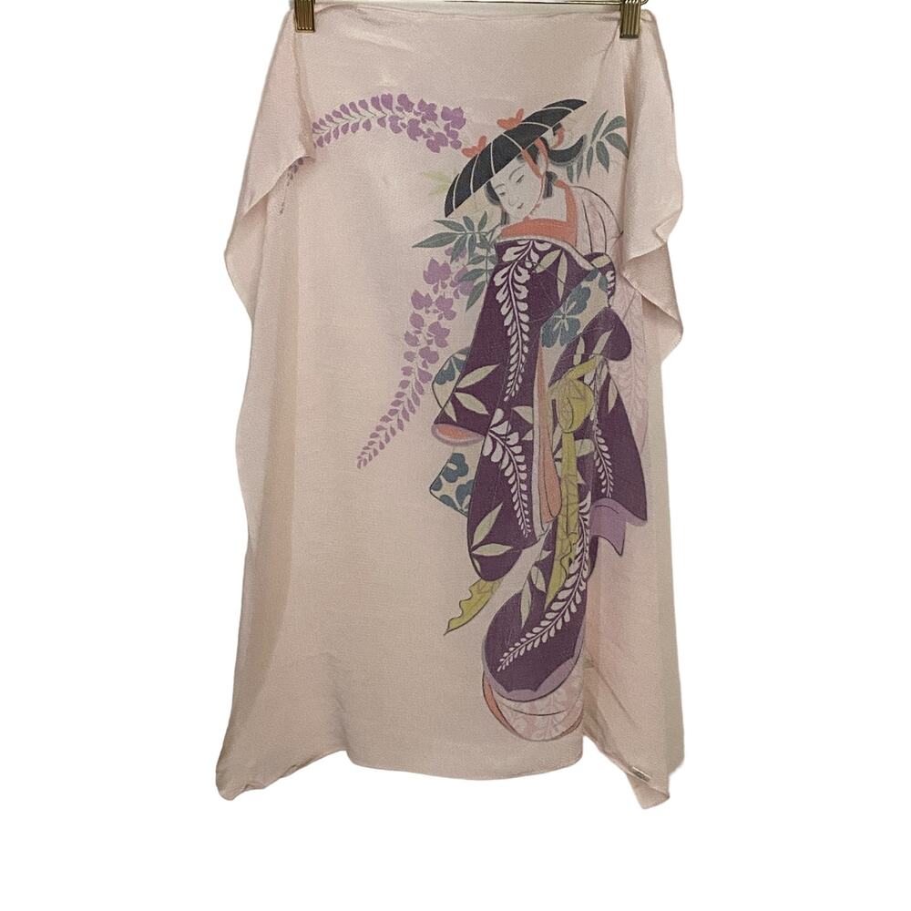 Japanese Girl Light Pink Graphic Handkerchief Scarf‎ Neck Wrap 24 X27 - Picture 4 of 5